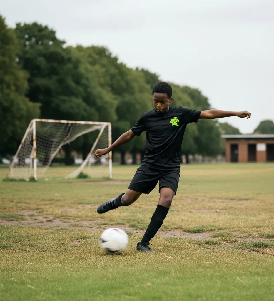 A Box to Box academy player striking the ball on the pitch